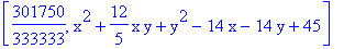 [301750/333333, x^2+12/5*x*y+y^2-14*x-14*y+45]